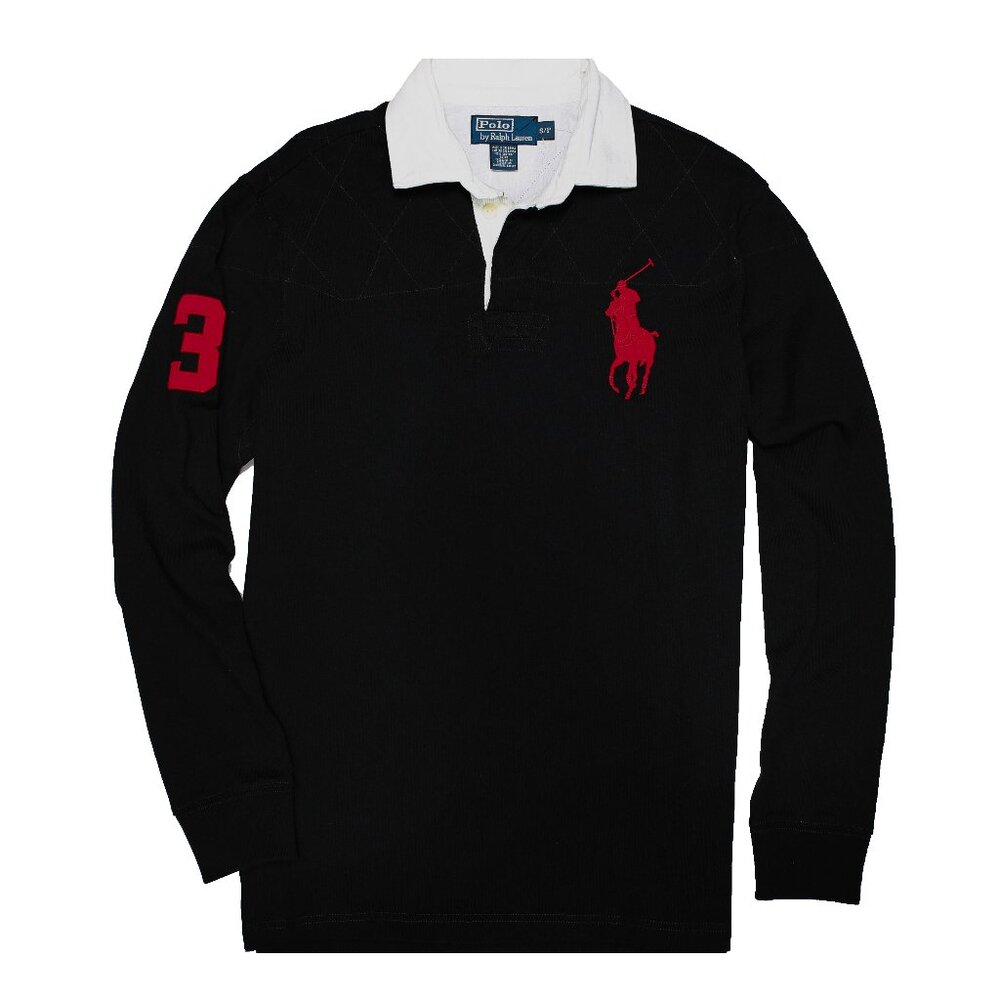 NWT Polo Ralph Lauren Men LS Vintage Rugby Shirt "BIG PONY & #3 EDITION" Black S